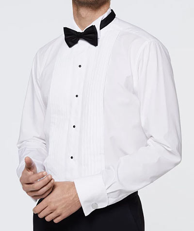 classic white dinner shirt with pleated front